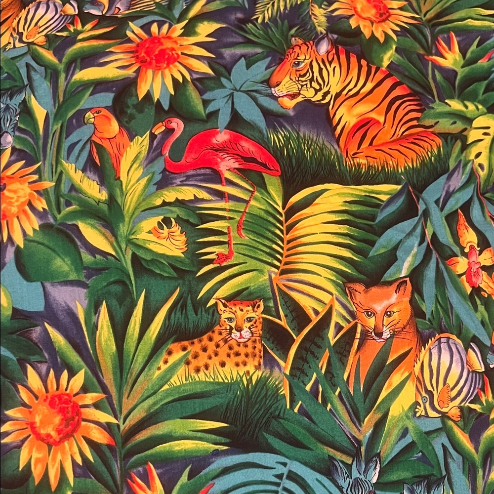 Vibrant Jungle Print Fabric Hand Made Bed Spread Cover 36" x 70"
